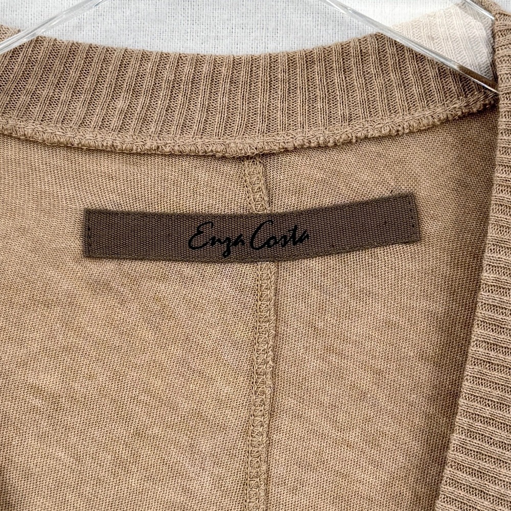ENZA COSTA Cashmere Easy Cuffed U Top Womens Small Khaki Long Sleeve Tee Shirt - Picture 11 of 13